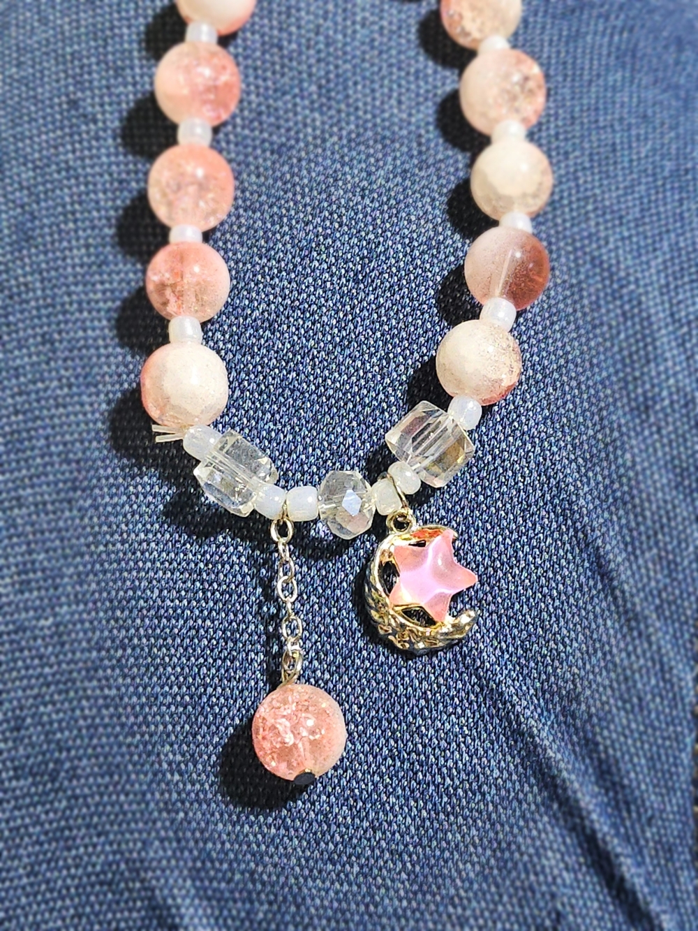 2/15$ Pink Beaded Star/Moon Charm Bracelet